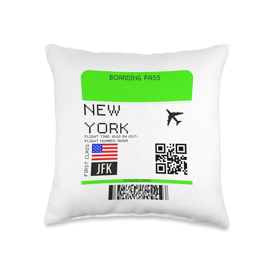 8212 Boarding Pass NYC New York Flight Ticket Throw Pillow